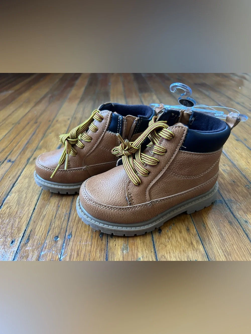 Carter's Tan/Brown Toddler Lace-Up Boots with Yellow-Striped Laces